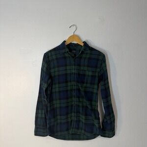 J.Crew Slim Fit Flannel Shirt Small Green Blue Plaid Cotton Button‎ Up Casual